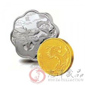加拿大龙年生肖金银币套装(1/10盎司圆形金币+1盎司梅花形银币)