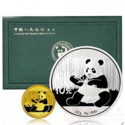 2017年熊猫金银币纪念币1g金币30g银币金总绿盒